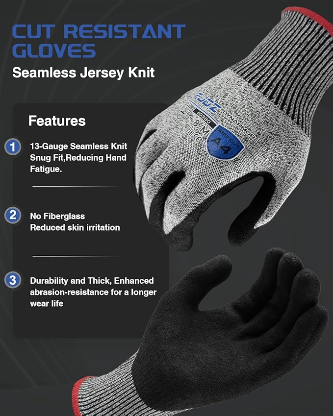 A7 Cut Resistant Work Gloves, 3 Pairs Nitrile Coated Cutting Glove for Woodworking,Construction,Fishing,Metalwork