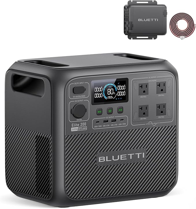 BLUETTI Elite 200 V2 Portable Power Station & Charger 1 (Ships Separately), 2073.6Wh LFP Backup, 4 AC Outlets (3900W Peak), 4.2H Full Charge via Car, Perfect for Camping, Off-grid, and Power Outages