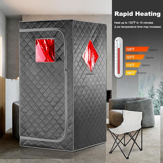 Full Size Portable Personal Infrared Sauna for Home, Personal Home Spa Tent with Remote Control, Heating Foot Pad, Foldable Reinforced Chair （Grey, L33.8 x W 33.8" x H 66.5"