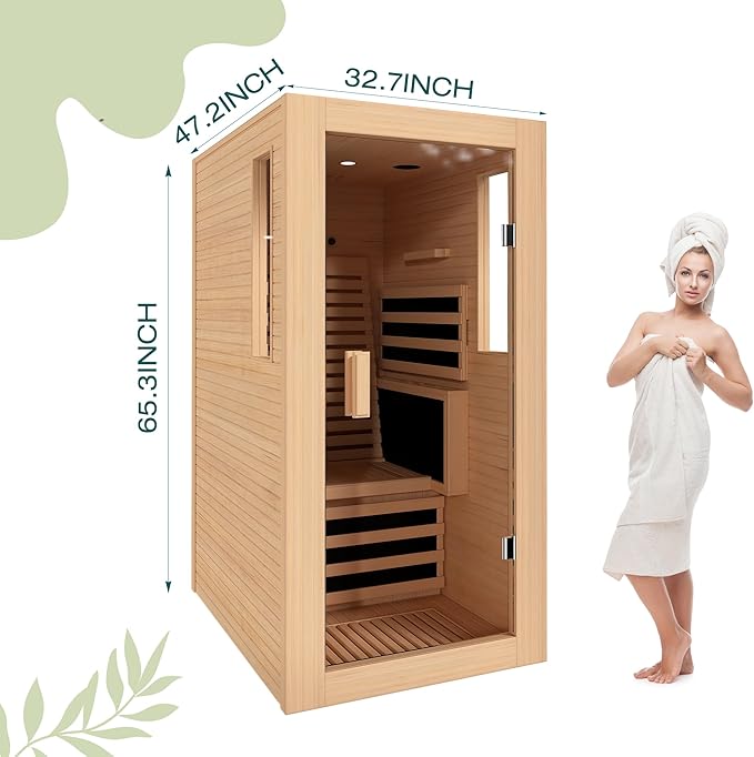 1 Person Full Spectrum Infrared Sauna,Home Dry Sauna with Rapid Heating & Adjustable Backrest Chair, Indoor Spa Room, 120V,Detox & Muscle Relaxation