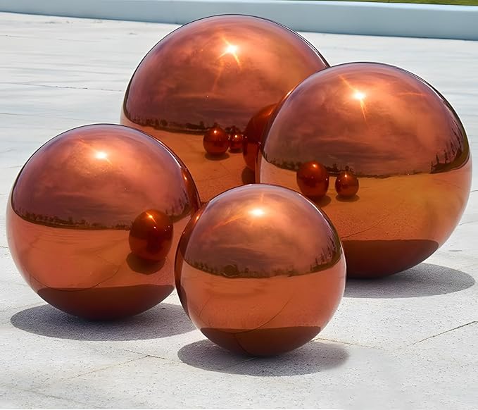 Stainless Steel Gazing Globe Mirror Ball, Decorative Gazing Balls for Garden, Reflective Smooth Garden Ball Sphere for Outdoor Yard Decoration (Orange, Dia: 12 inch)