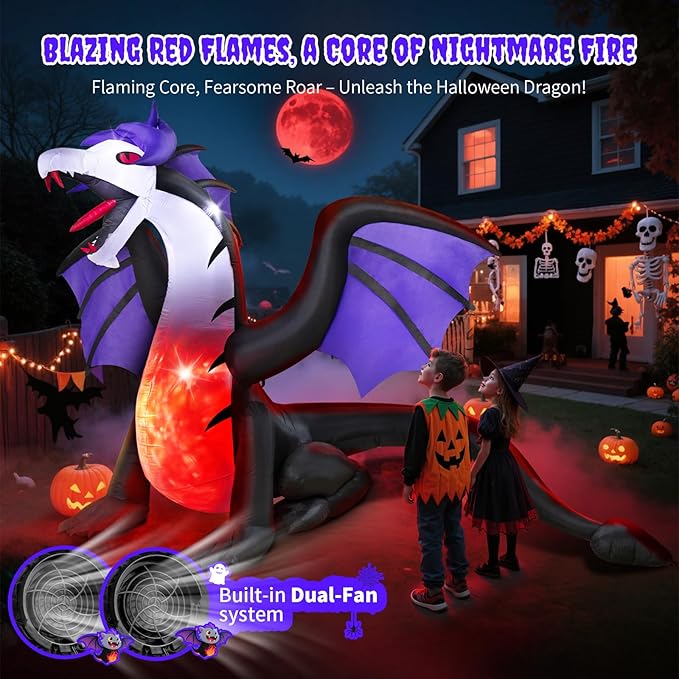 8FT Inflatable Pteranodon Dragon Decoration with LED Lights, Open Mouth & Sharp Teeth – Giant Blow Up Halloween Inflatables for Yard, Lawn, Garden, Holiday Fun Decor, Gifts for Kids & Adults