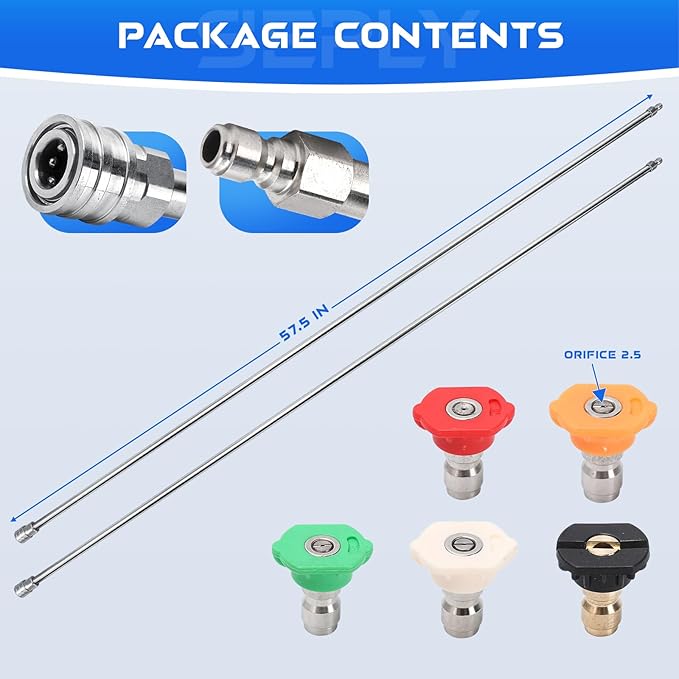 Pressure Washer Extension Wand, 120" Stainless Steel Power Washer Lance (2 x 60) with 5 Spray Nozzle Tips, 1/4" Quick Connect, 4000 PSI Heavy Duty Replacement Wand