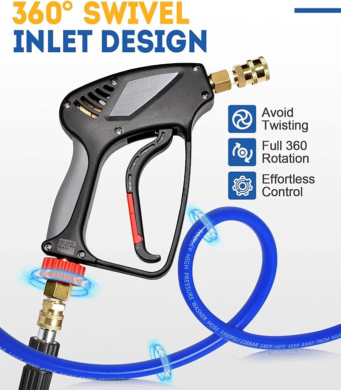 TOOLCY Pressure Washer Gun, Short Power Washer Gun, Commercial 5000 PSI / 10.5 GPM, Sturdy Design for Gas Power Washer, with 3/8" Swivel Plug & M22-14mm Male Fitting