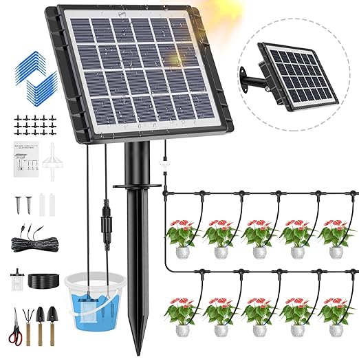 Drip Irrigation System - Skycow Solar & USB Power Automatic Drip Irrigation Kit System 15 Potted Indoor Outdoor Garden Balcony Anti-Siphoning Plant Watering System 25 Timing Mode (Non-Digital Screen)