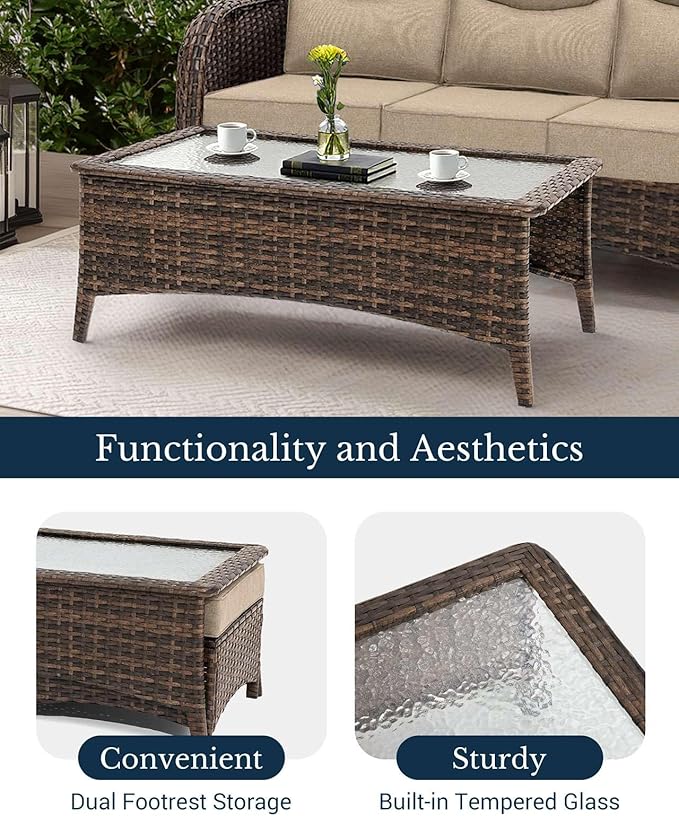 HILLGA Luxury Patio Furniture Set with 6-Inch Thick Cushions, High Back Outdoor Swivel Rocker Chairs and Patio Couch, 13-Piece All Weather Conversation Set for Porch Deck Pool Yard, Beige (V3)