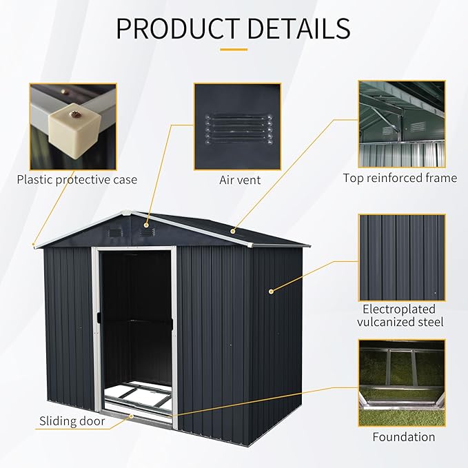 8x4 FT Outdoor Storage Shed,Metal Shed with Floor,Garden Shed W/Air Vent & Lockable Sliding Door,All Weather Waterproof Tool House W/Sloped Roof,for Backyard,Patio,Lawn,Black and White