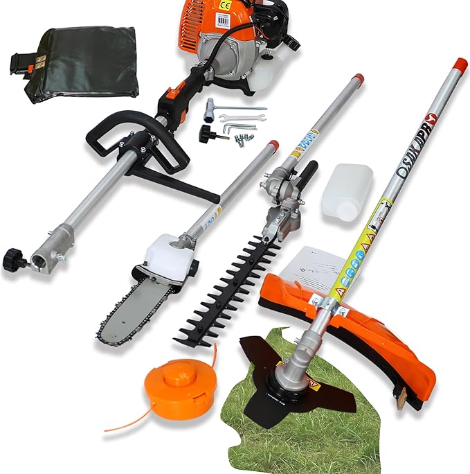 63cc 2-Cycle Gas Multi-Trimmer | 4-in-1 String Trimmer w/Rotatable Pole Saw, Weed Eater Weed Wacker, Brush Cutter & Hedge Trimmer Gas for Lawn, Yard, Garden Care, All-in-one Garden Tool