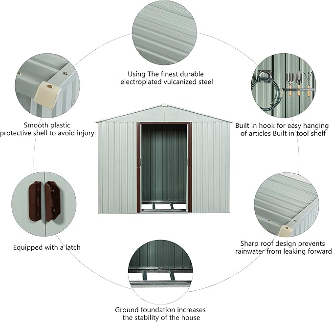 8x4 FT Outdoor Storage Shed,Metal Tool Cabinet with Foundation and Vents,Sliding Doors & Padlock,Waterproof Oversized Shelter for Shovels,Umbrellas,White