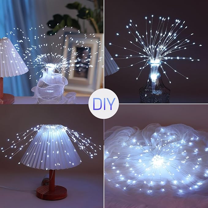 Admitrack Starburst String Lights Christmas Lights, 225 LED 8 Modes Dimmable with Remote Control, Waterproof Copper Wire Decorative Hanging for Party Patio Garden Decoration (White, 4PC)