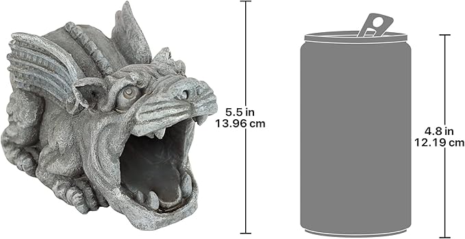 Design Toscano Roland the Gothic Gargoyle Gutter Guardian Rain Downspout Extension Outdoor Statue, 10 Inch Long, Cast Stone Resin, Grey Stone Finish
