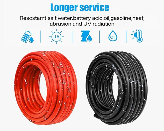 10 AWG Solar Cable 100FT Red + 100FT Black Tinned Copper Wire, 10 Gauge Solar Panel Wire for RV, Automotive, Trailer, Marine, Outdoors