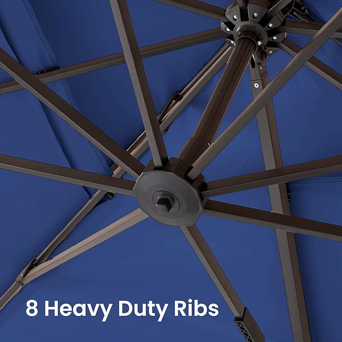 9x12 FT Cantilever Patio Umbrella with Base Included Double Top Outdoor Rectangular Large Heavy Duty Aluminum Offset Umbrellas with 7 Level Tilt 360-degree Rotation for Pool Garden Deck, Navy