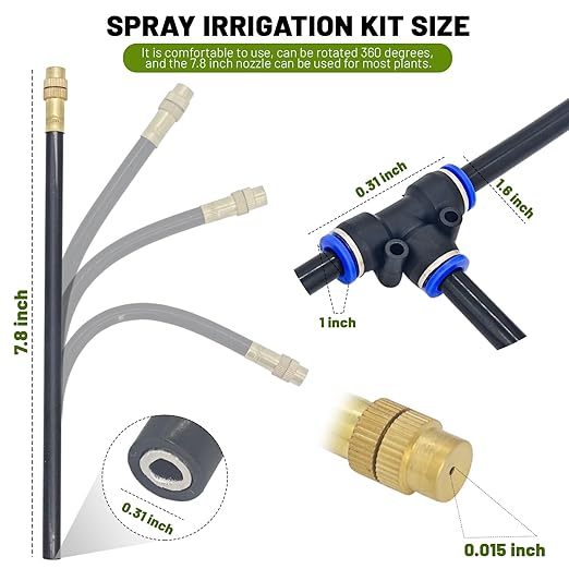 360° Adjustable Drip Irrigation System - Garden Watering Atomizing System with 16 Nozzles, Greenhouse Accessories for Yard, Lawn, Plants, Garden, 5/16 inches Hose, 50 ft
