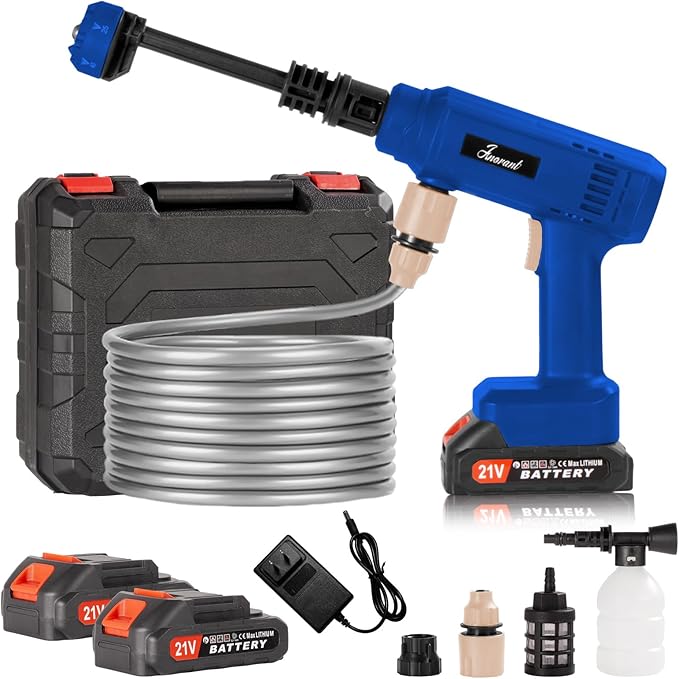 Power Washer,1200 PSI Cordless Pressure Washer with 2×21V Battery&6-in-1 Multi-Function Nozzle,Portable Pressure Washer Suitable for Cleaning Vehicles, patios, Glass, Floors, and Watering Plants
