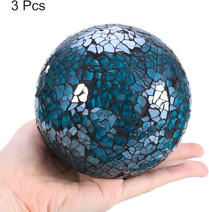 uxcell 4" Decorative Balls, 3 Pcs Mosaic Glass Balls, Decorative Table Sphere Orbs, Centerpiece Balls for Decorating Bowls Vase Tables Wedding Party, Blue