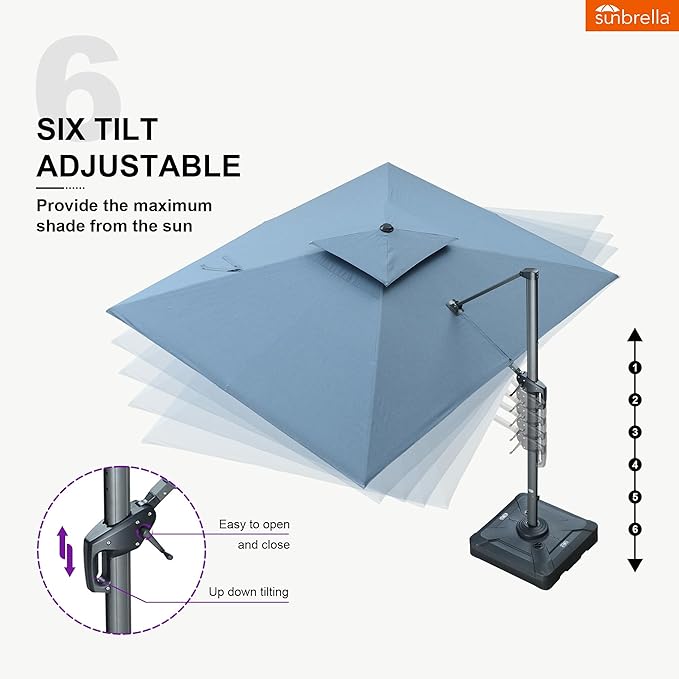 PURPLE LEAF Cantilever Umbrella with Base Included 9' X 12' Outdoor Patio Rectangular Umbrella with Double Top Large Heavy Duty 360° Rotation Offset for Deck Garden Pool Spectrum Denim