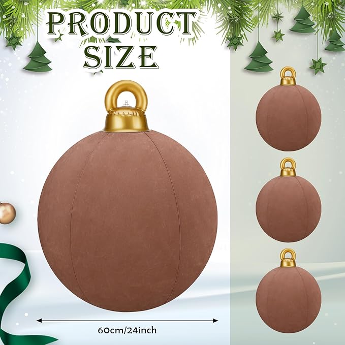 Jetec 3 Pcs 32 Inch Giant Velvet Christmas Inflatable Balls Ornament Flocked Xmas PVC Inflatable Flocked Ball Ornaments for Christmas Holiday Outdoor Blow up Yard Decor(Brown)