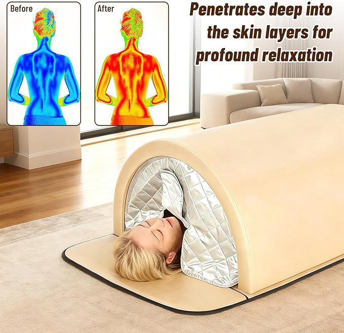HNZXIB Far Infrared Dry Sauna for Personal Home Spa 360° Full-Body Sauna Dome Warming with Carbon Ceramic Heaters & Stones 10 Min Preheat, 1200W 110V 1 Person Zero EMFs