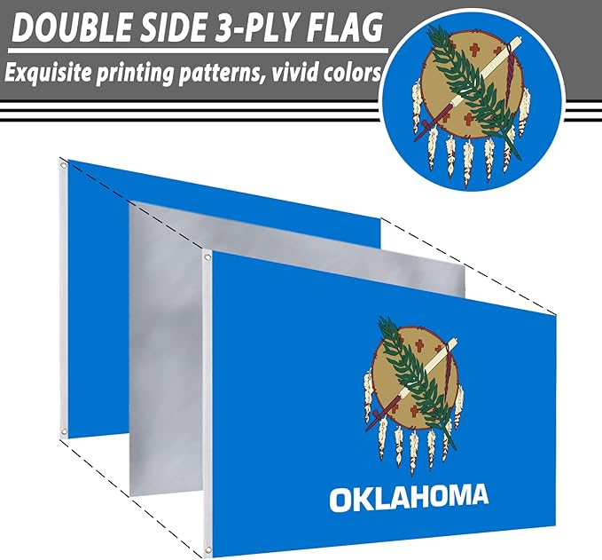 FLAGWIN Oklahoma Flag 3x5 FT - Double Sided Polyester Oklahoma State Flag Outdoor 3 Ply - Vivid Color and Fade Proof State of Oklahoma Flags with Brass Grommets