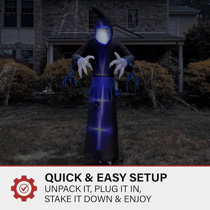 Haunted Hill Farm 8-Ft Tall Grim Reaper Blow Up Inflatable with Lights and Music, Outdoor Halloween Inflatable Decoration for Lawn and Yard, Giant Spooky Holiday Decor