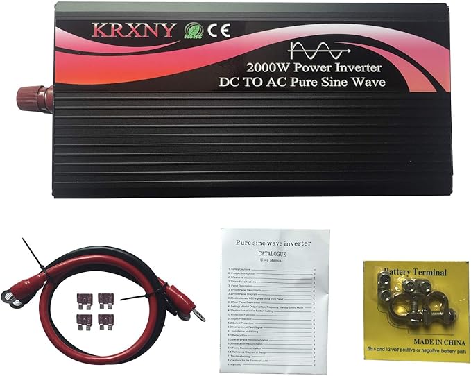 Power Inverter Converter 2000W 24V DC to 110V 120V AC 60HZ Pure Sine Wave with LED Display for Car RV Home Solar