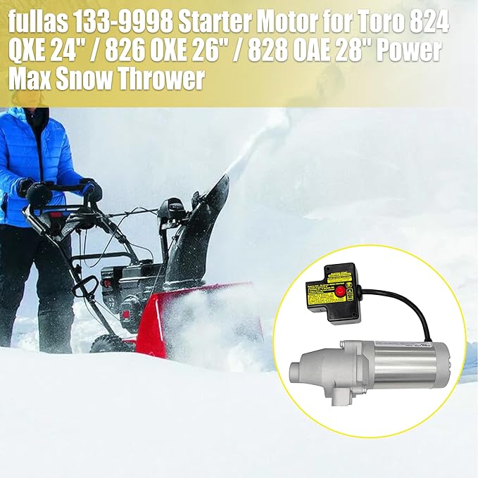 fullas 133-9998 Starter Motor for Toro 824 QXE 24" SnowMaster/ 826 OXE 26" Power Max Snow Thrower/ 828 OAE 28" Power Max Heavy-Duty Snow Thrower Replaces 133-1547, 133-1588, 144-0988 Loncin G250DFS