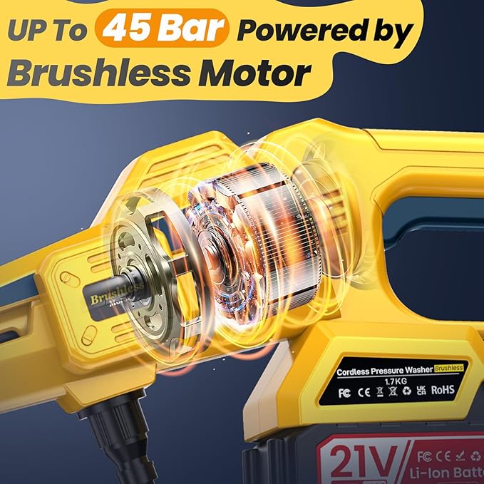 Cordless Pressure Washer Portable with 2 x 4000mAh Batteries,Jet Hawk - Max 652 PSI with 6 in 1 Spray Nozzles, 5m Hose, Soap Dispenser Bottle for Patio Cleaning and Car Washing