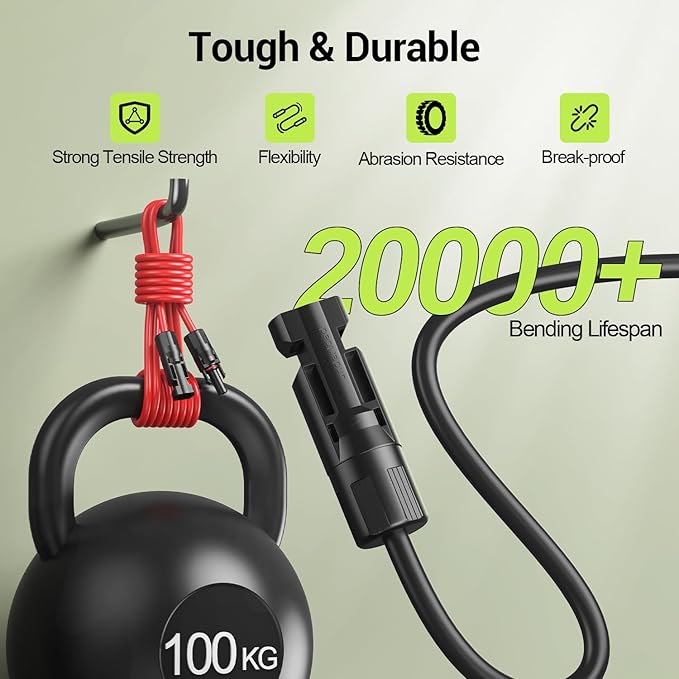 10Feet 10AWG Solar Extension Cable, 10 Gauge Solar Panel Wire with Female and Male Connectors for RV, Off-Grid Photovoltaic Systems(Black+Red)