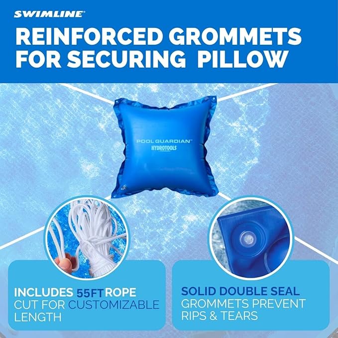 SWIMLINE HYDROTOOLS Air Pool Pillow for Above Ground Pools Cover Winterizing Guardian Premium | 4 x 4 ft Pool Cushion Float for Under Pool | Rope Included | Cold Resistant Thick Pool Pillows |11445