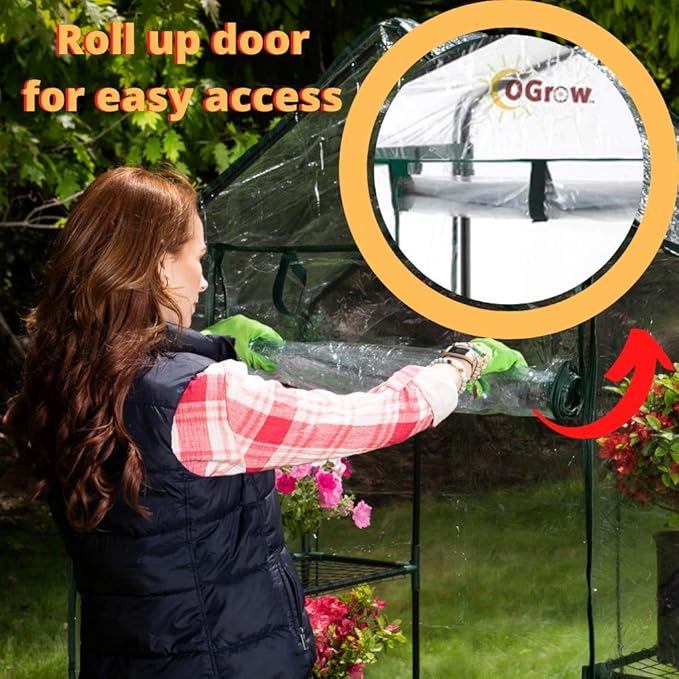 Ogrow® Mini Portable Greenhouse, with Cover and 4 Tier Shelves