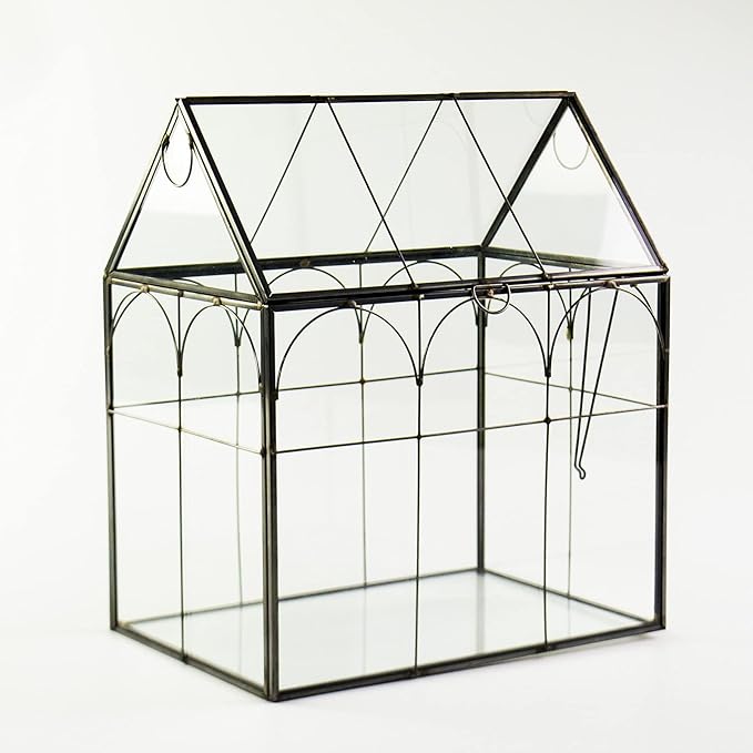 Large Tall Plant Greenhouse Terrarium Glass with Lid, 8.7"X5.9"X10.6" Inches Indoor Tabletop Orchid Succulent Cacti Terrarium Kit NA (House Black A)