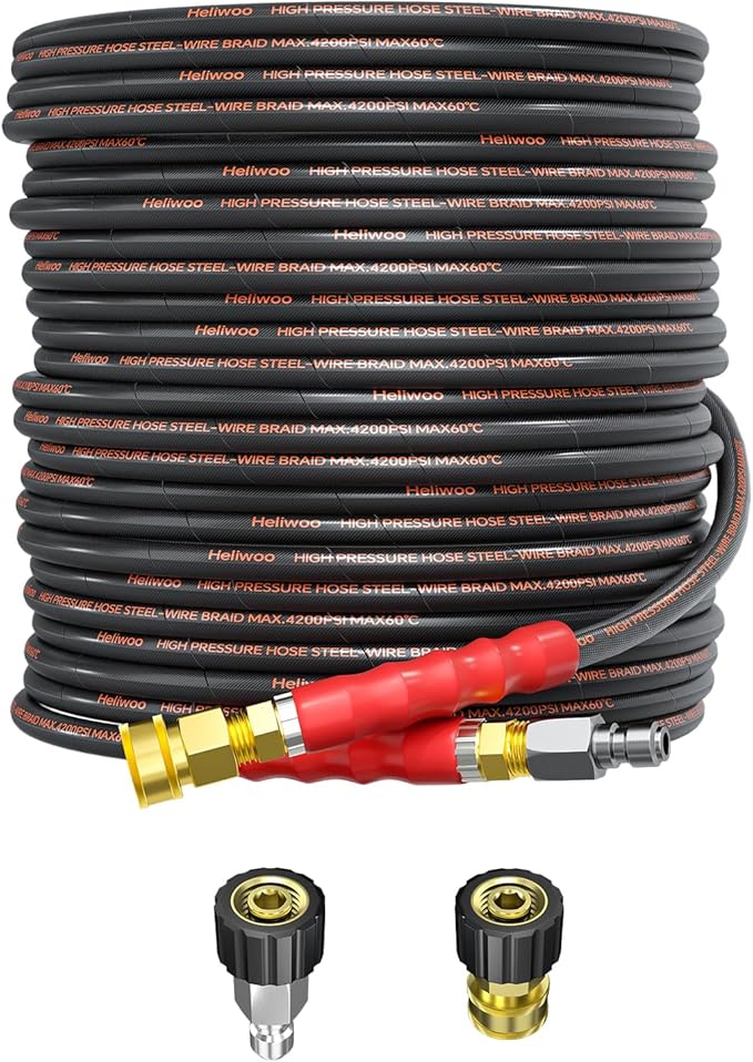 Pressure Washer Hose 75FT, 4200PSI High Tensile Wire Braid Kink Resistant Power Washer Extension Hose, 1/4" Flexible Replacement Hose with M22-14mm Brass Swivel Thread and 3/8 Quick Connect