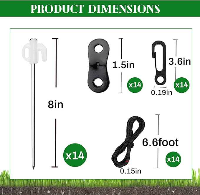 14 Pieces Halloween Metal Inflatable Stakes and Tethers Set, Heavy Duty Inflatable Stakes, Yard Ground Lawn Ground Stake for Halloween Christmas Yard Inflatables