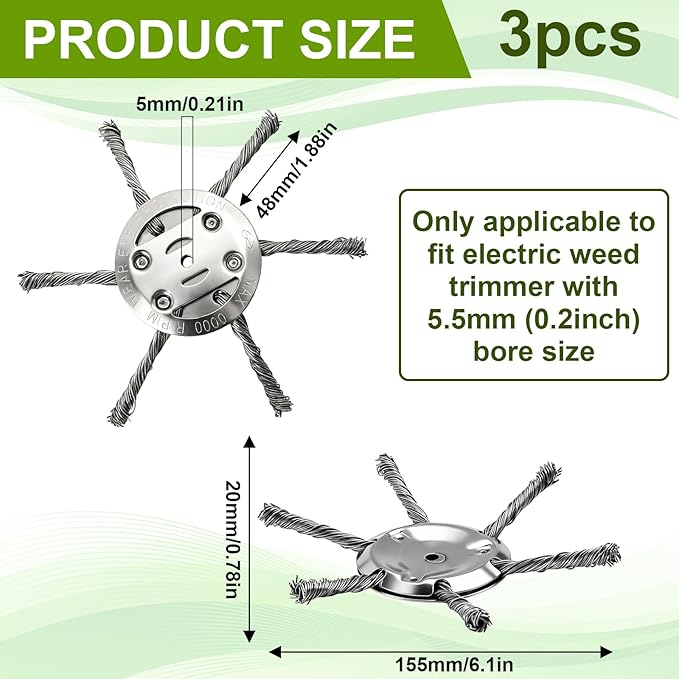 2025 New Upgrade 6 Inches Steel Wire Grass Trimmer Head Universal Steel Wire Weed Eater Head String Trimmer Replacement Brush Blade for Electric Battery Powered Cordless String Cutter (3Pc 6 Blades)
