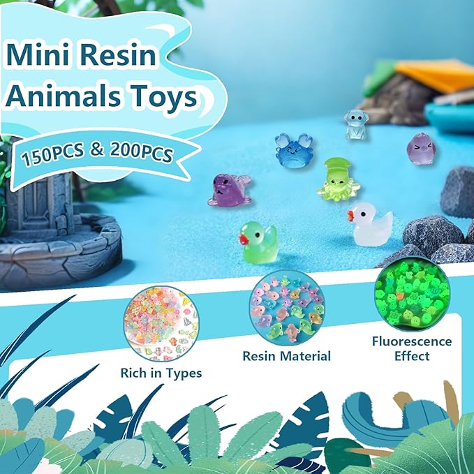 150/200 Mini Resin Animals Variety Pack Kit, 30 Types Tiny Resin Animals Figures, Hide Mini Figures Micro Landscape Ornaments Fairy Garden Accessories