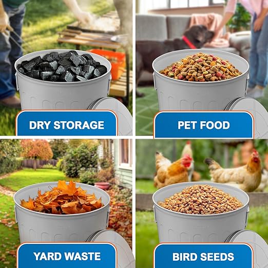 Plexon Large Metal Trash Can with Lid 20 Gallon, Decorative Outdoor Trash Can Heavy Duty Galvanized Metal Bucket with Lid for Garage Workshop Ash Storage Farmhouse, Gray 2 Pack