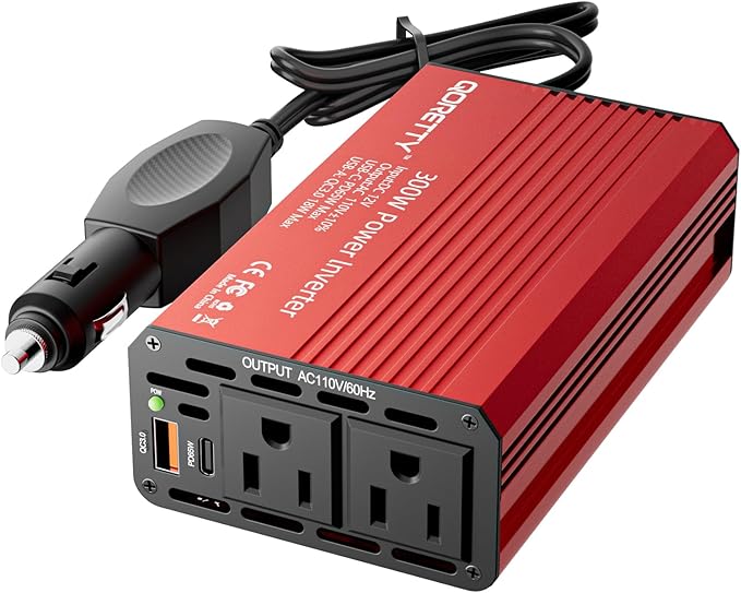 Car Power Inverter 300W, DC 12V to AC 110V Converter with Dual AC Outlets, USB Fast Charging Ports with PD 65W & USB-A 18W Car Plug Adapter Outlet for Laptop, Phone, Tablet
