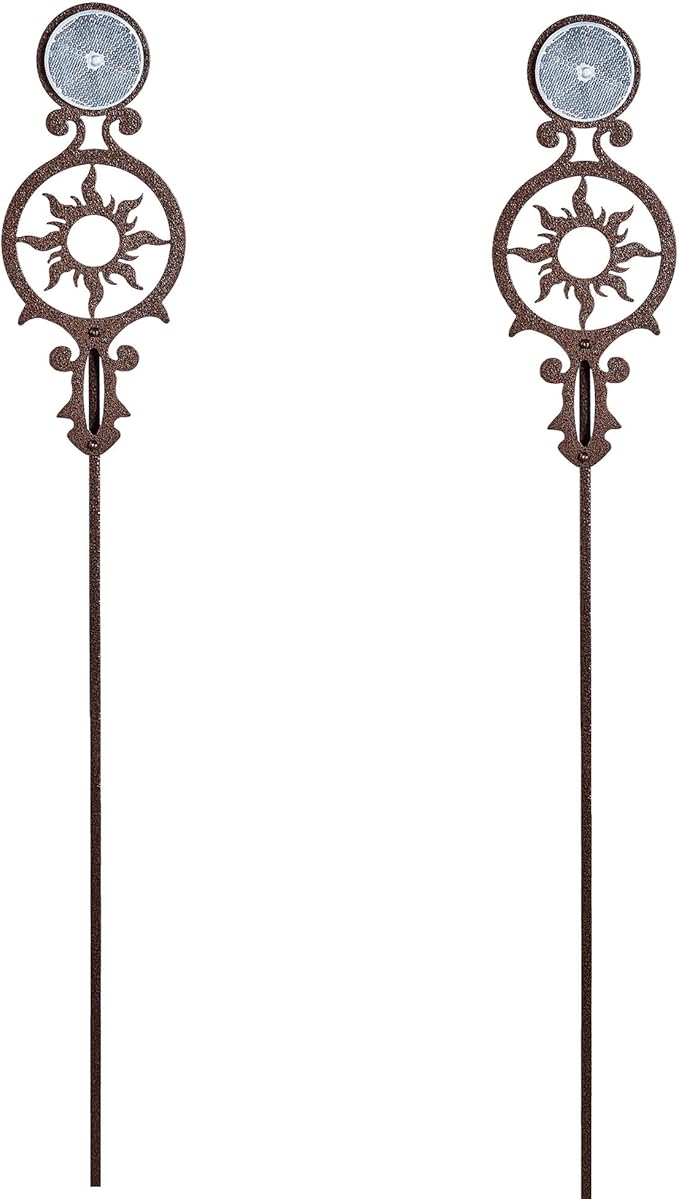 Touch of Class Pathways Reflective Driveway Marker Stake Set of Two for Outdoor Use | Radiating Sun Design | Personalized Tall Reflector Set of 2 | Weathered Bronze Durable Finish
