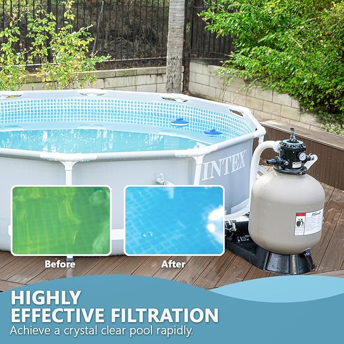XtremepowerUS 19" Sand Filter 1.5HP Pump 4500 GPH Swimming Pumps System & Filters Combo Set Multi-Port Valve, for Domestic and Commercial Pools