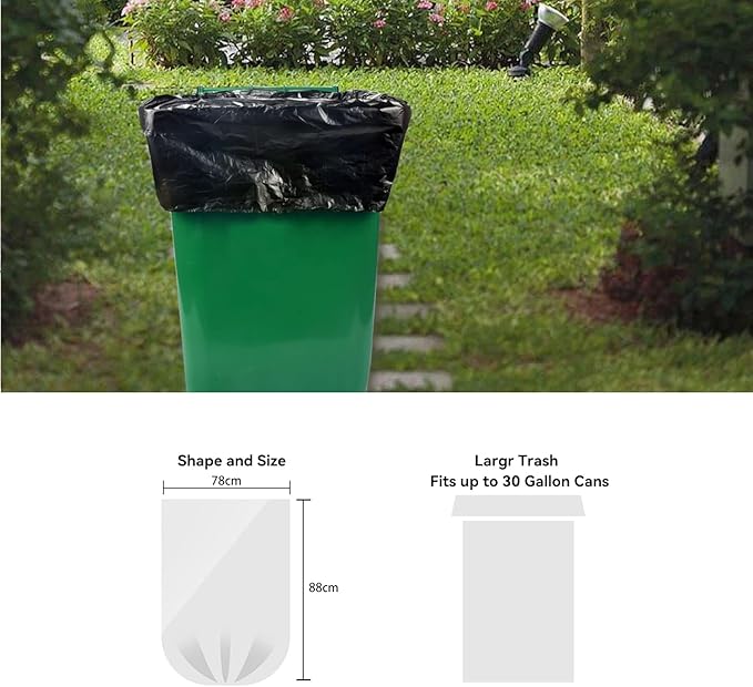 Trash Bag 30 Gallon, 10 Count, Big Garbage Bags, No Flaps/Ties,Thickness, 78x88cm,33.5g/pc, Unscented, Black