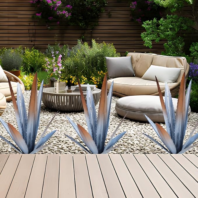 EROCK 2 Pcs Tequila Rustic Sculpture, Wind Resistant Metal Agave Plant Outdoor Home Decor, DIY Rustic Hand Painted Metal Agave Garden Art Plant Country Sculpture Statue Patio Stake Lawn Ornament Gift