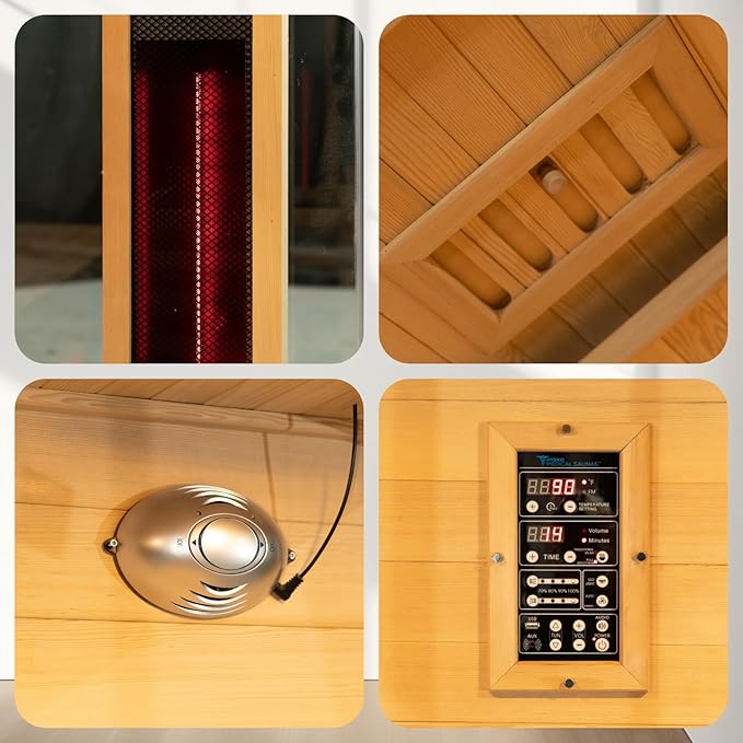 ZONEMEL Hybrid Wooden Sauna for 2-3 Person, Far Infrared & Steam Dual-System, 2100W 220V, 3.5KW Heater, 6 Heating Elements and Sauna Stove, 8mm Tempered Glass, Oxygen Bar, 7-Color Lights