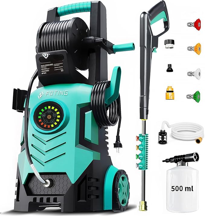 2025Upgraded Pressure Washer 5000PSI with Adj-8-Level Touch Screen, 34" Tall Power Washer, 4 Quick Connect Nozzles, Inlet Hose&Filter&500mlFoam Cannon for Cars/Fences/Driveways/Home Cleaning, Blue