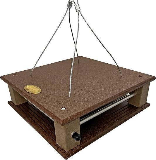 DutchCrafters Poly Gilbertson Large Covered Blue Bird Feeders for Outdoors Hanging, Bluebird Feeder for Mealworms - Amish USA Made (Milwaukee Brown & Weatherwood)