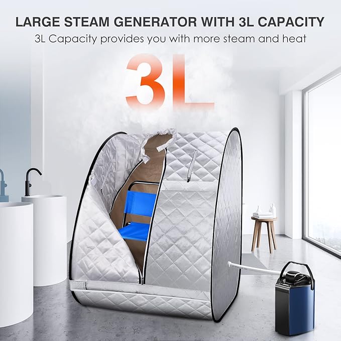 Portable Steam Sauna, Personal Sauna Box for Home, Sauna Tent Saunas for Home Spa, 3L & 800W Steam Generator with Protection, Bag & Chair Included, Steam Sauna with Remote Control -Sliver