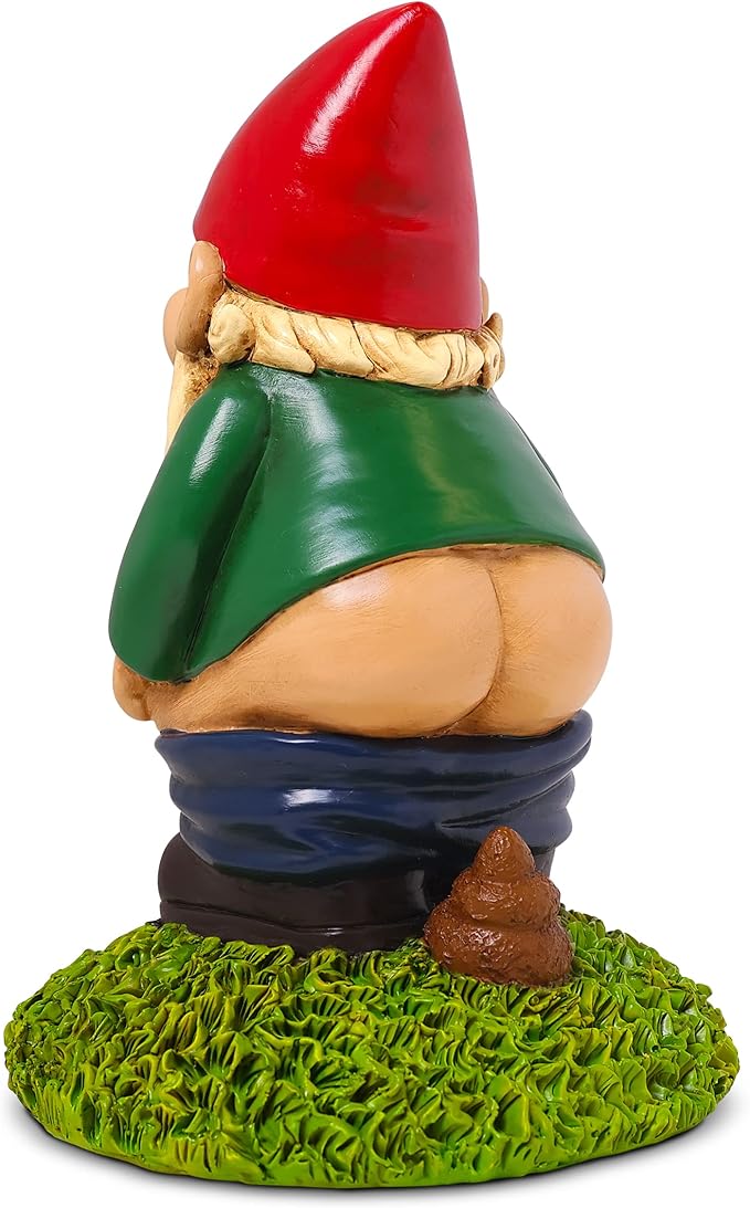 9” Pooping Garden Gnome Statue – Hilarious Lawn Decoration for Outdoor Spaces – Durable All-Weather Resin Yard Ornament – Unique Gag Gift & Funny Garden Decor