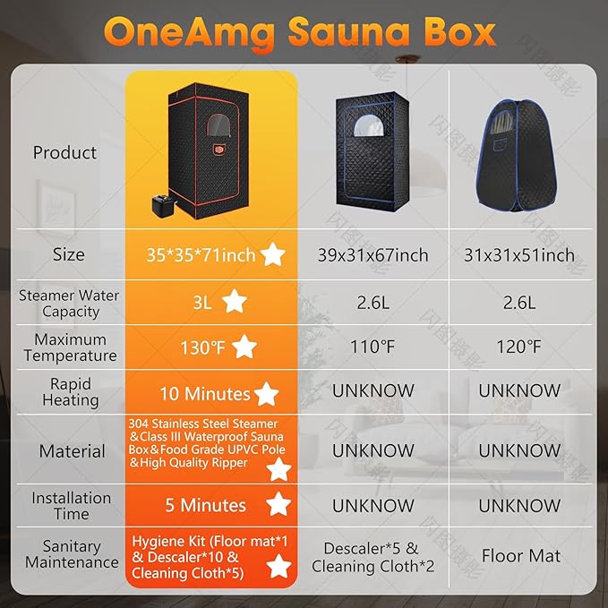 Sauna Box，Portable Sauna for Home with 3L 110V Steamer, 9 Levels, Folding Chair, Extra Large Size (71''*35''*35''), Full Body Sauna Tent for Relaxation, Detoxification