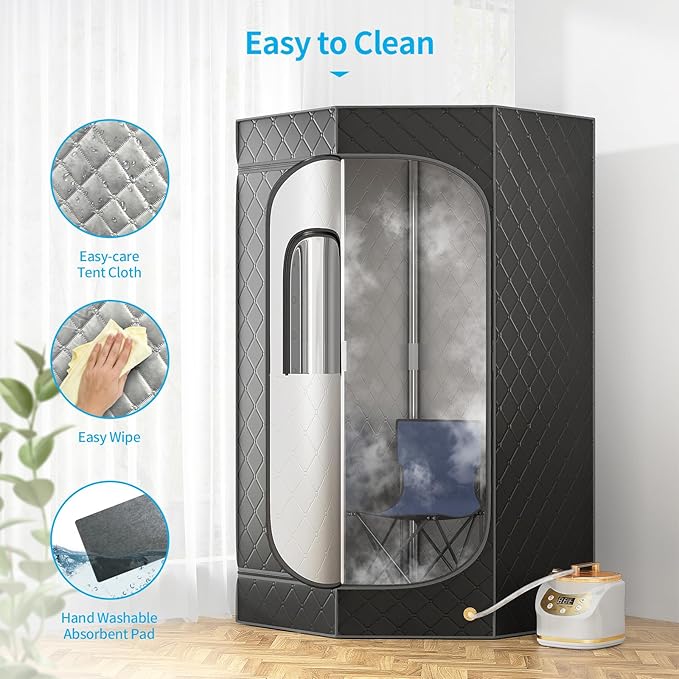 Home Steam Sauna Box, Portable Sauna for Home, Steam Sauna Tnet Full Size Single Person Sauna with 3.0L&1500W Steamer, Remote Control, Foldable Chair & RGB LED Light （Black）