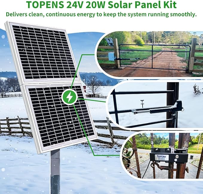 TOPENS TSQ20W Solar Panel 20-Watt 24V Monocrystalline Solar Panel Kit, for Gate Opener, Boat, Yacht, RV, Caravan, Golf Car, Street Lamp, Garden Light and Farm Equipment